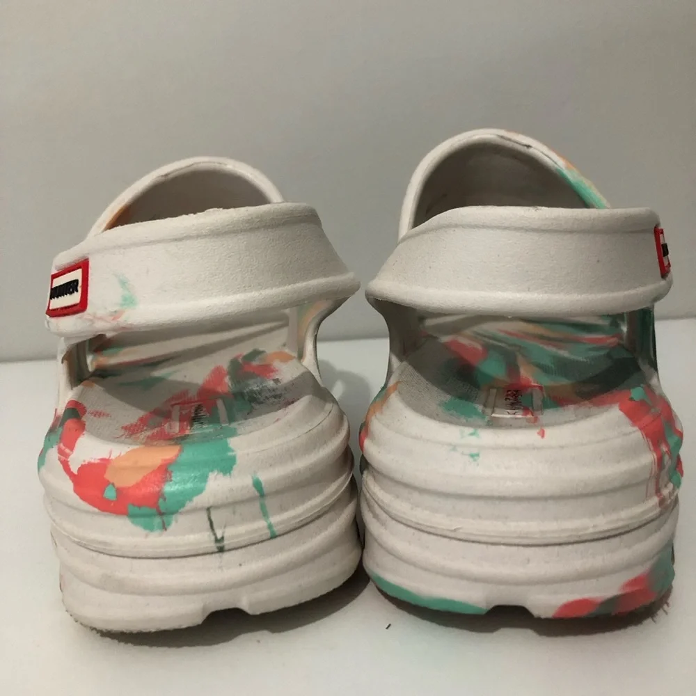 Hunter Bloom Algae Foam Slide Sandals White Marbled Tie Dye Women’s US 10 UK 8